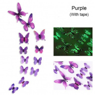 Set svietiacich motýlikov na stenu - fialový